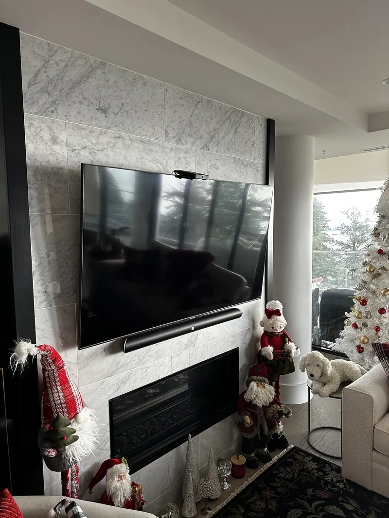 Before: the original builder spec marble fireplace surround